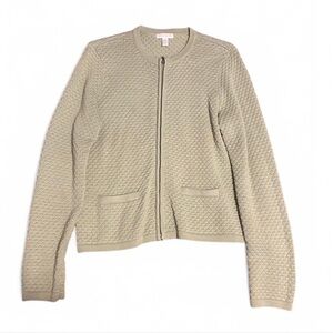 Charter Club Cotton Light Green Sweater with Zip and Front Pockets